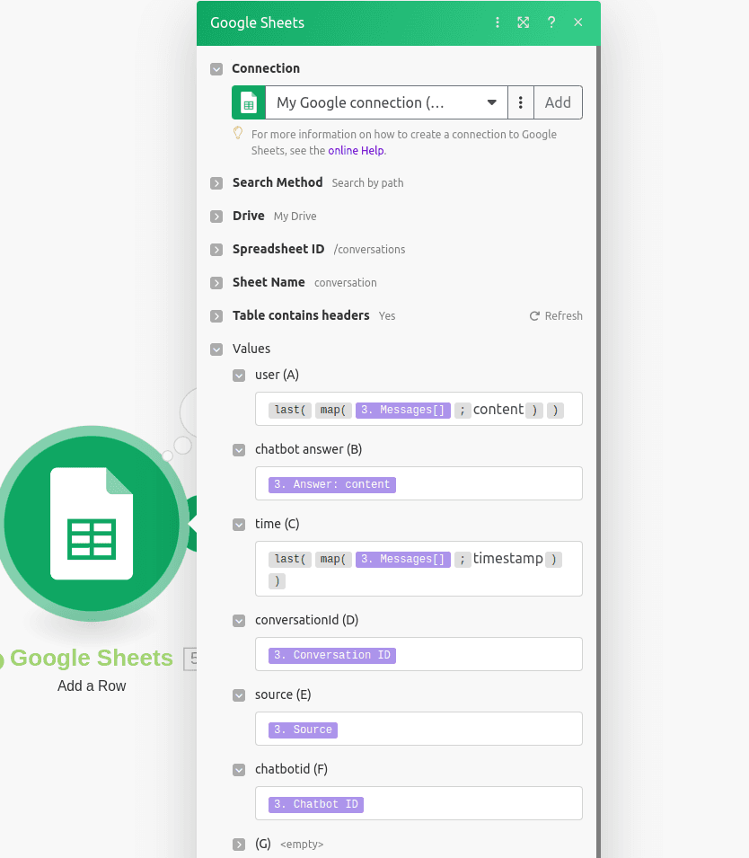 Google Sheet Module Setting