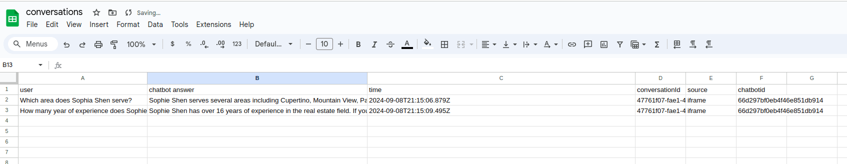 Google Sheet Populated